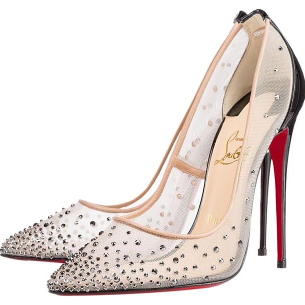 Christian Louboutin Follies Strass 100mm Heels - Hematite 37.5